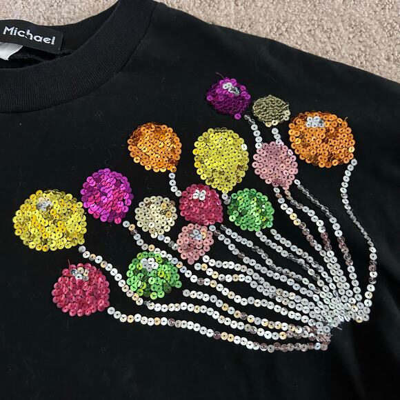 Vintage Sequin Graphic Tee 80s Party Balloon Theme One Size - Picture 5 of 6